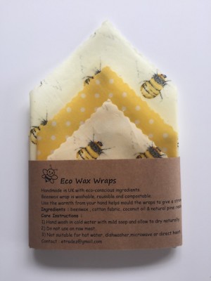 Handmade Natural Beeswax Food Wrap – Reusable Eco-Friendly Set Of 3 (Sizes 25, 20, 20cm)
