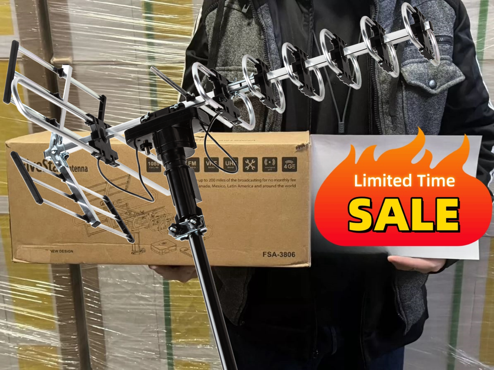 Outdoor 200 Mile HDTV Antenna 1080P UHF VHF with 360° Rotor for FM and Digital Channels  
