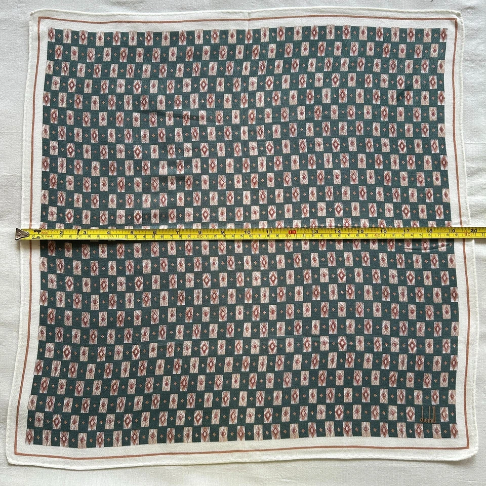 Vintage Mens Handkerchief Geometric Check Classic Green Cotton Pocket Square 20" - Image 3 of 3