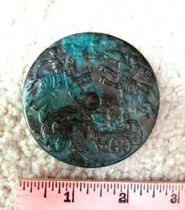 Antique Chinese stone pendant with horses & chariots netsuke