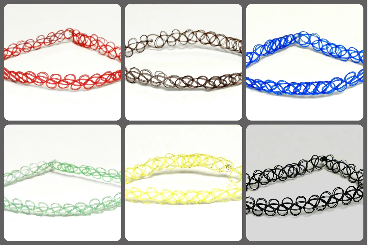 tattoo choker necklace retro 90's red, blue, green, black, yellow or brown