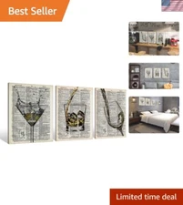 bar cart decor wall art set，bar Canvas Wall Art Prints Artwork Signs Framed f...