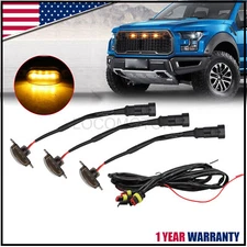 3Pcs Raptor Style Smoked Lens Amber LED Front Grille Running Light For Ford F150