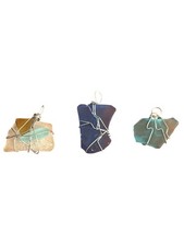 Vintage Set of 3 Sea Glass Silver Tone Wire Wrap Pendants Blue White Estate