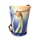 Roseville Pinecone Vase 708-9 Blue Art Pottery Twig Handle USA Vintage AS IS
