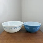 Vintage Pyrex Snowflake Garland blue/white Mixing Bowl Set of (2) 404 & 403