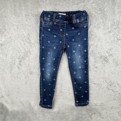 Mini Boden Skinny Jeans Girls 4 Dark Wash Denim Polka Dot Pull-On Elastic Waist