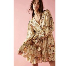 New Free People Rococco Sands Cara Mini Dress $383 SMALL Ivory Tiered Metallic