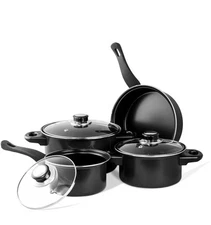 Nonstick Carbon Steel 7 pcs. Cookware Set Dutch Oven Fry Pan Sauce Pan - Black