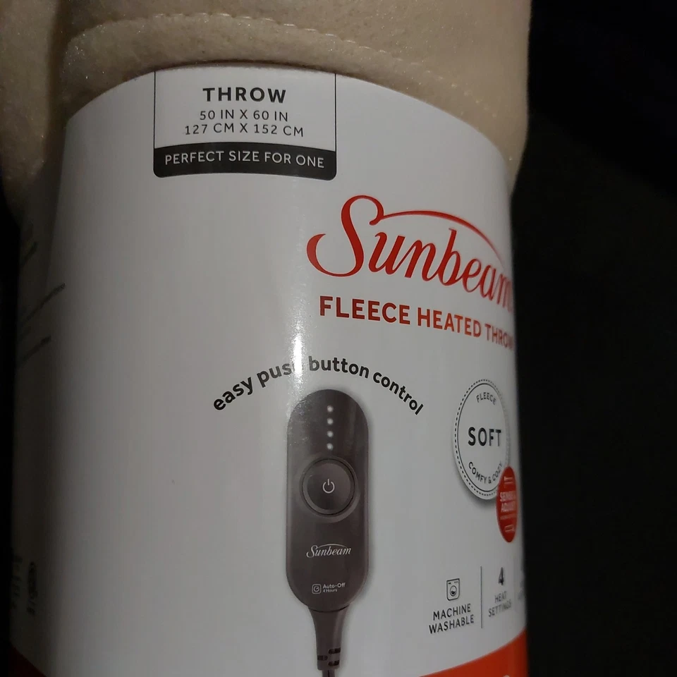 Sunbeam Off White/Cream Fleece Soft Heated Throw. Size 50 In. X 60 In. New! - Image 4 of 4