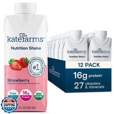 Kate Farms Organic Nutrition Shake, Strawberry, 16g Protein, 27 V