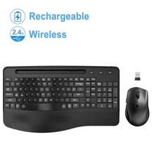 Rechargable Wireless Keyboard and Mouse Ergonomic Combo 2.4G Full-Sized Quiet