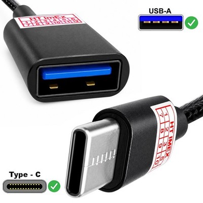 USB typ C (male) to USB A (female) OTG Adapter cable nylon USB Stick black