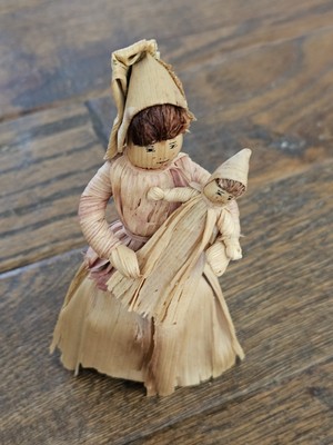 VTG Malo Leaf Doll Mother & Baby Handmade Folk Art Corn Husk