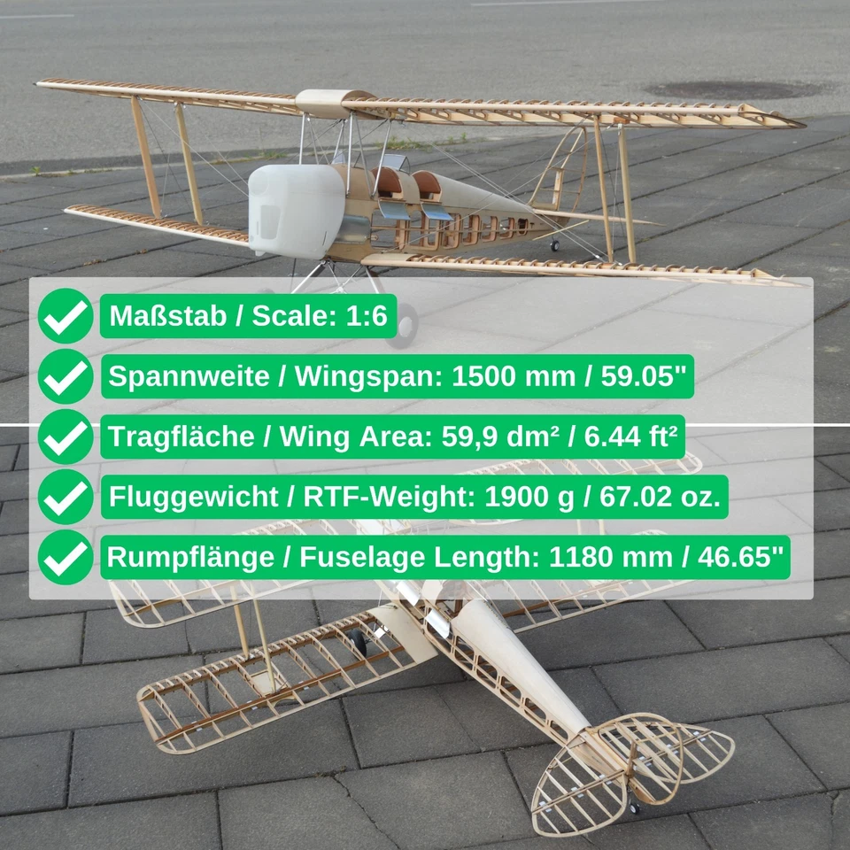 de Havilland DH.82 „Tiger Moth“ Doppeldecker Modellflugzeug Kit 1:6 1500mm - Bild 2 von 4