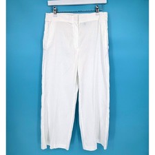 Theory White Linen Blend Wide Leg Cropped Pants Size 8 High Rise Relaxed Fit