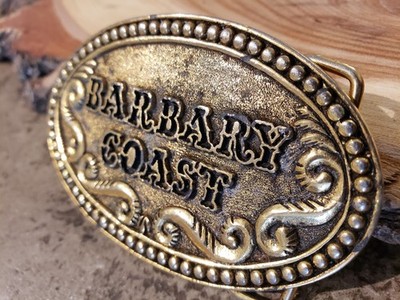 VTG gold BARBARY COAST Pirate Ship bootie Berber Moroccan Casino Belt Buckle 