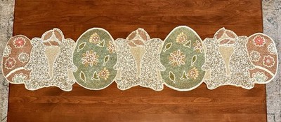 Beaded Easter Bunny Egg Centerpiece Table Runner, Multicolor, Floral, 54 x 10 in
