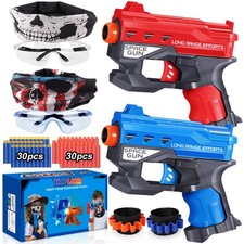 2 Pack Blaster Guns Boys Toy-with 60 Bullets 2 Wristbands, 2 Sets, Blue,red