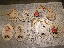 Vintage KIANA Alaska Made Christmas Tree Ornaments Lot 9 Santa Bear Elk Rudolph