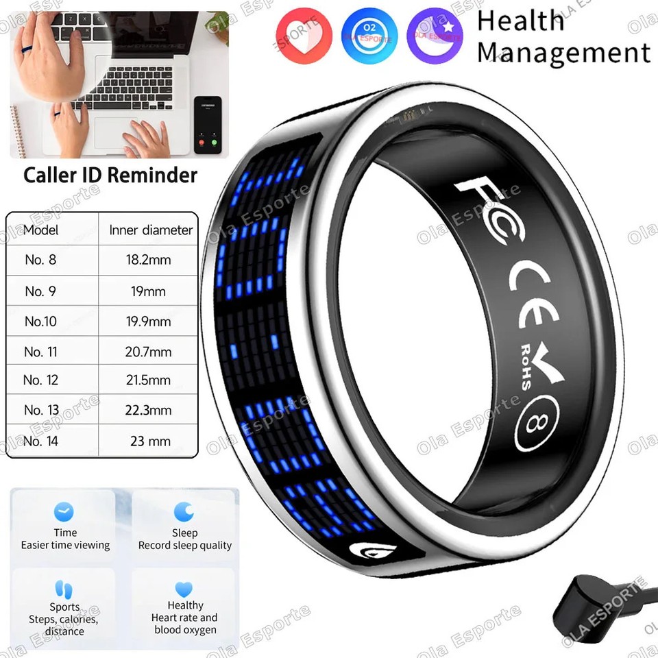 Ring Reminders Smart Ring Display Touch Call ID Reminder Tasbih Counter Health 5ATM ...