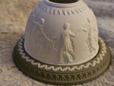 Wedgwood Green Jasperware dancing  Fairy Lamp Lithophane Tea Light Candle Holder