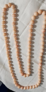 VINTAGE ANGEL SKIN PINK CORAL NECKLACE 8MM BEADS L-32" OVER HEAD STYLE