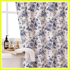 Moisture Resistant 72 x 72 Inch Blue Floral Shower Curtain - Farmhouse Style