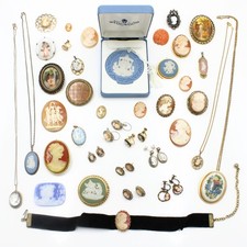 Gold Filled & Jasperware Wedgwood Cameo Brooches Mixed Jewelry Lot of 38 M1288-2