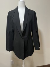 BCBGMAXAZRIA Women's Black Blazer Slit Sleeves - Size Large one button longer