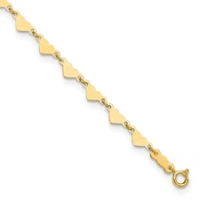 14K Yellow Gold Hearts and Oval Links 10 inch Plus 1 inch Extender Anklet