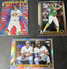 Topps Chrome 2025 Nick Kurtz RC Image Variation, Base and Power Players cards.