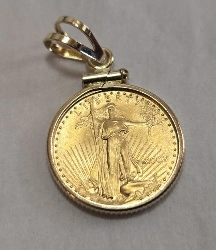 2002 American Gold Eagle  1/10 oz Gold Coin  4.3g or 0.14 troy oz w 14k Pendant