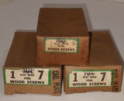 3 Boxes 100ct. Box Flat Head Wood Screws 1'' #6 & #7 - Antique Hardware x3 Cad