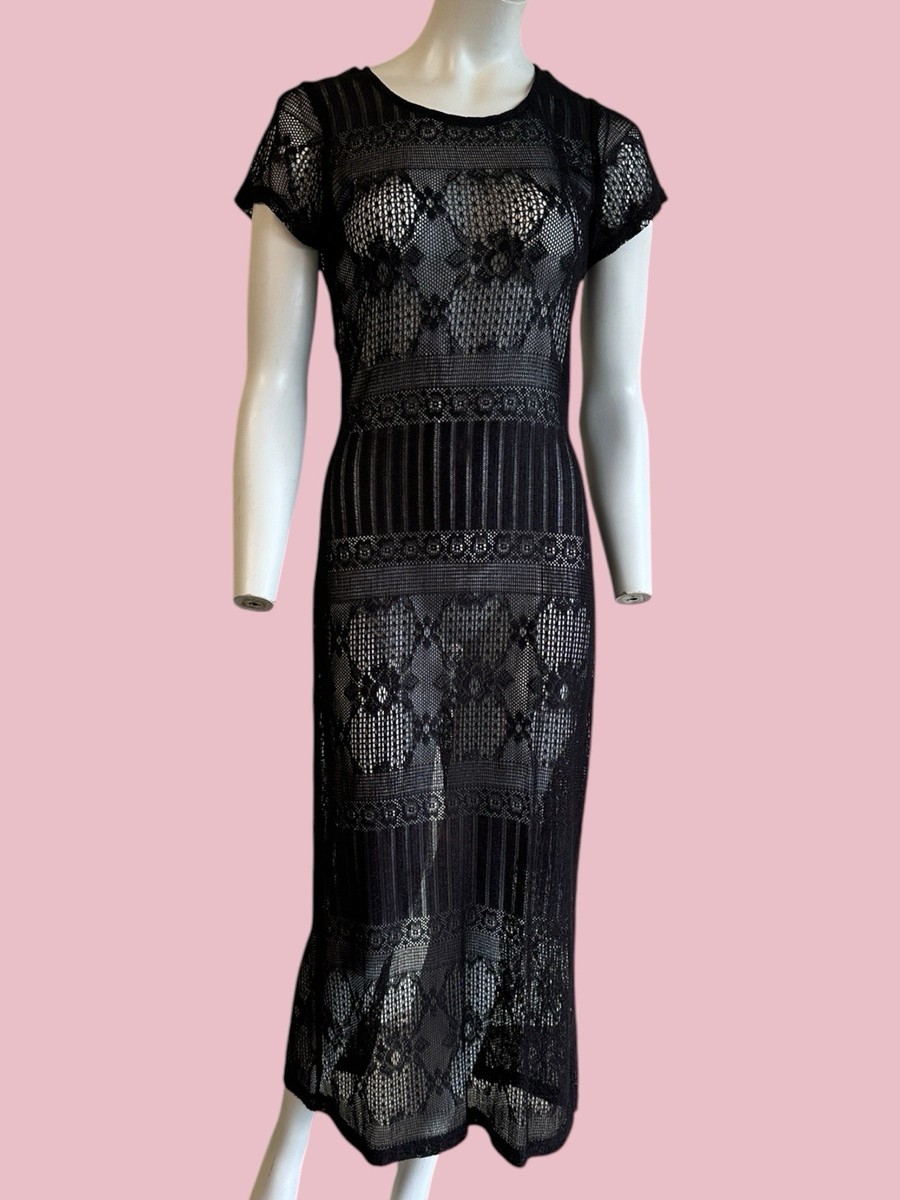 Vintage 90s Y2K Forever 21 Crochet Lace Sheer Dress Goth Whimsygoth Boho |  eBay