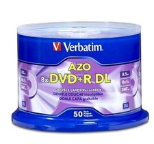  50 VERBATIM AZO 8X DVD+R DL Dual Double Layer 8.5GB Logo Branded Spindle 97000 