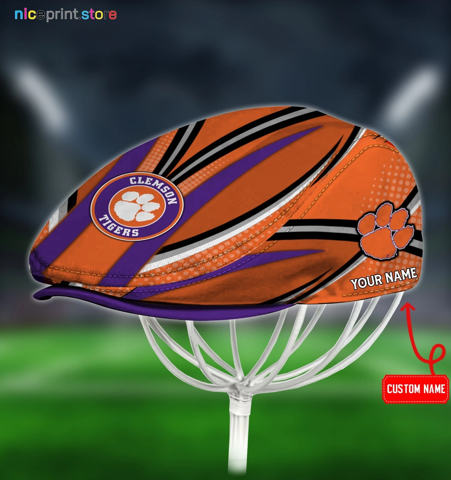 Clemson Team Tigers Jeff Cap Driving Cap Golf Cap Flat Cap Newsboy Cap