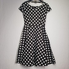 Ayli Dress Womens Small Black Polka Dot Retro 1950s Fit & Flare Cap Sleeve Party