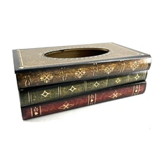 Wood Faux Stacked Books Long Tissue Box Cover Holder Brown Rectangular