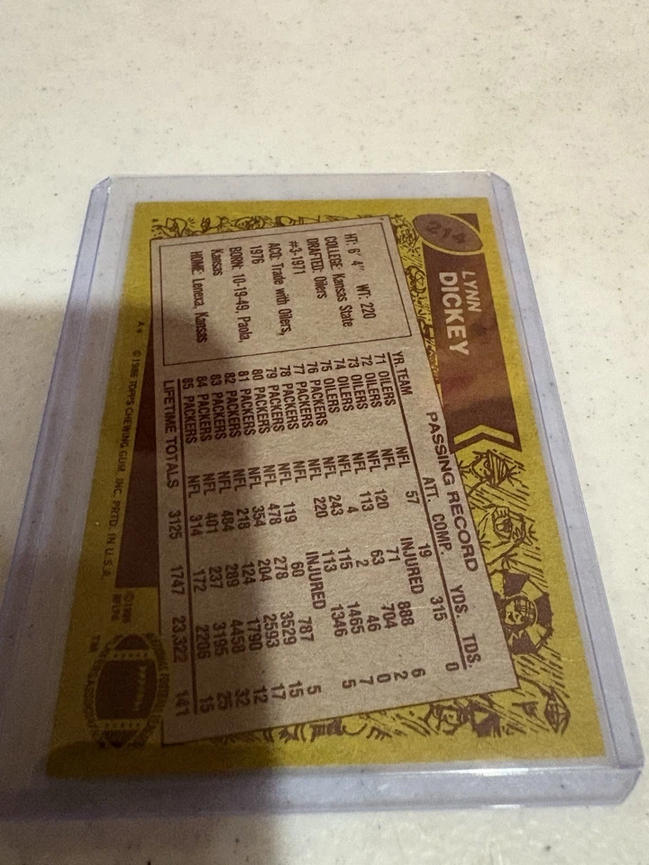 1986 Topps - #214 Lynn Dickey Green Bay Packers Signed Card (AU) Auto - Image 2 of 2