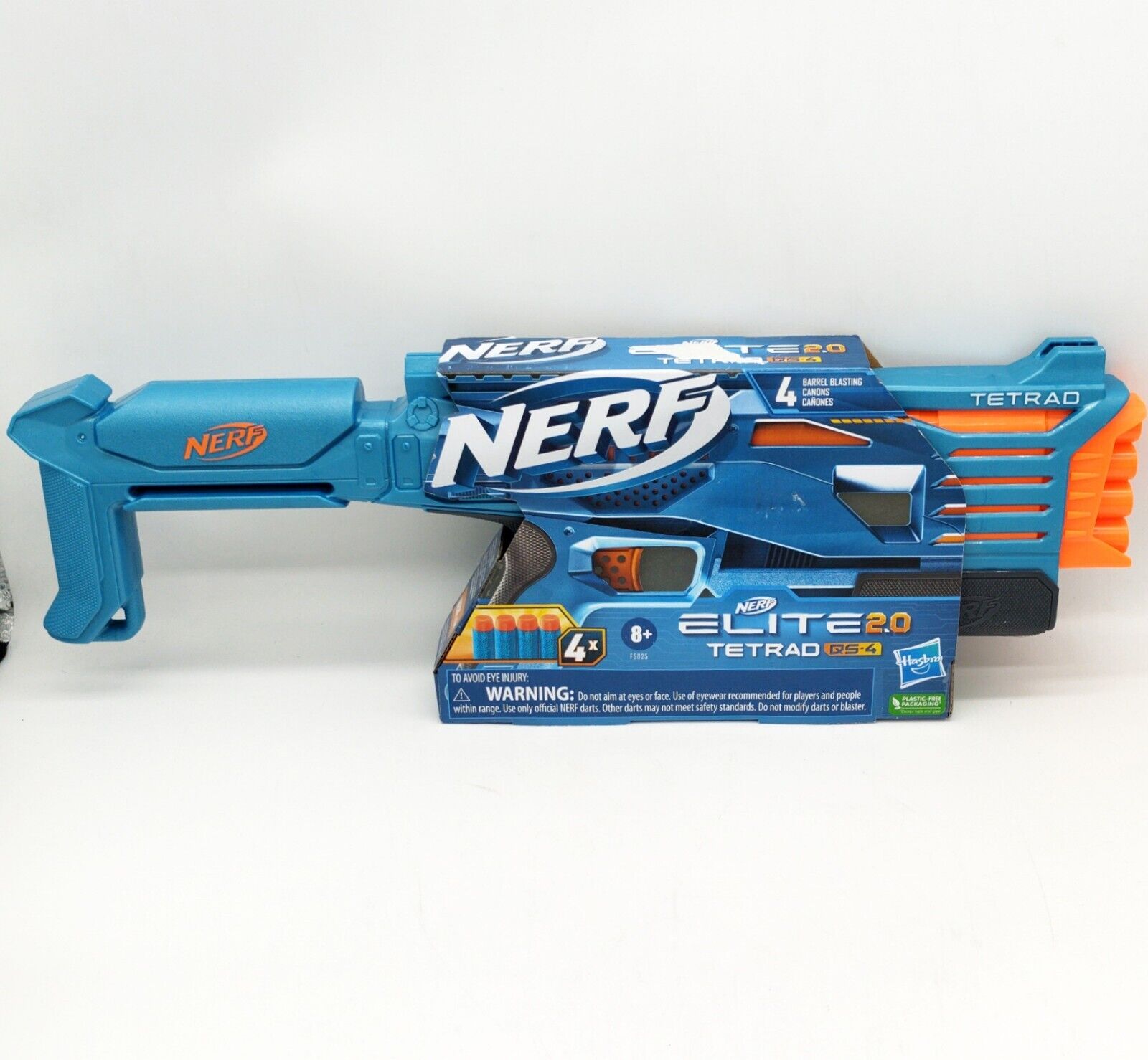 Nerf Elite 2.0 Tetrad QS-4 Blaster, incluye 4 dardos Nerf Elite, voladura  de 4 barriles, riel táctico para personalizar la capacidad, acción de la