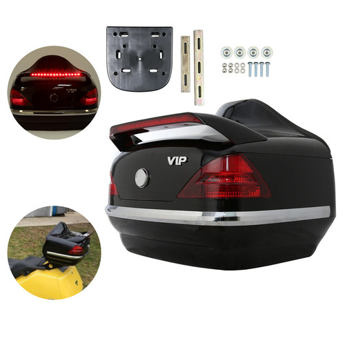Universal Motorcycle Tail Box Luggage Trunk W/Tail Light For Honda Harley Yamaha