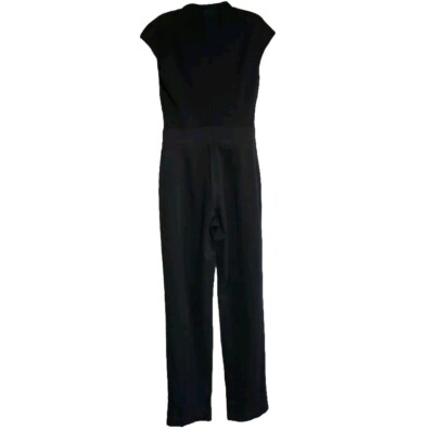 Escada Jumpsuit Bodice Ankle Pants Stretch Cap Sleeve Cowl Neck Black Sz 40(10) 