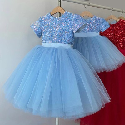 Summer Sequins Party Dress Girl Christmas Costume Princess Birthday Prom Gown