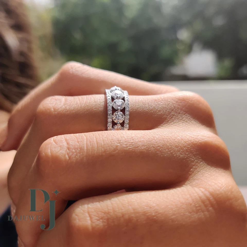 2.50 Carat Round Cut Moissanite Half Eternity Wedding Band Solid 14K White Gold - Image 4 of 4