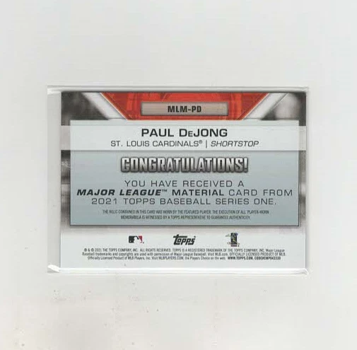 2021 Topps Series 1 Major League Materials Paul DeJong #MLM-PD - Image 2 of 2