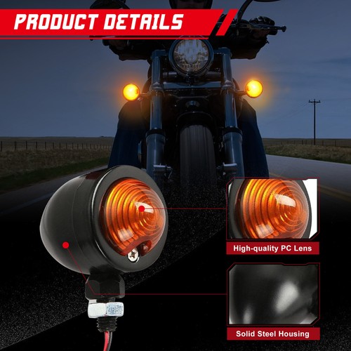 4Pcs Vintage Motorcycle Black Turn Signals Amber Light Bullet For Harley Honda - Picture 7 of 11