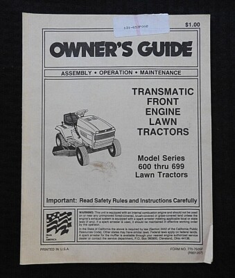 1980's SEARS CRAFTSMAN MODEL 600 THRU 699 YARD TRACTOR OPERATORS MANUAL NICE