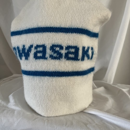 Vintage 1980s Kawasaki Toque Snowmobile Stripe Knit Winter Beanie Hat Grail - Picture 7 of 8