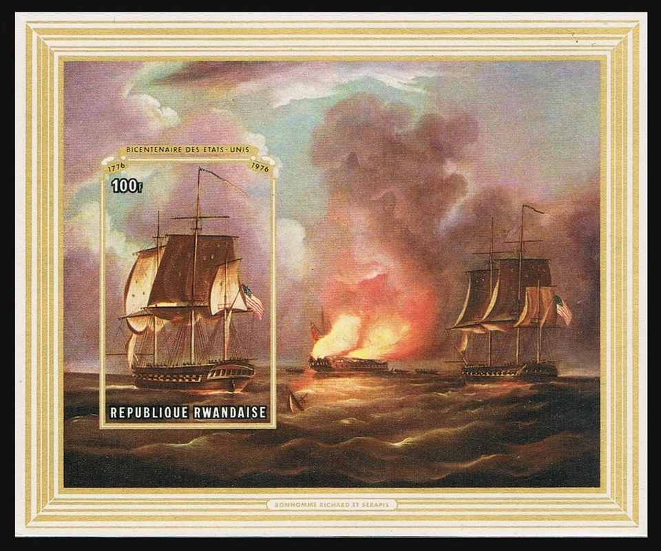 Rwanda 730,730 imperf,MNH. USA-200,1976.Sailing ship Bonhomme Richard.Paintings. - Image 2 of 2